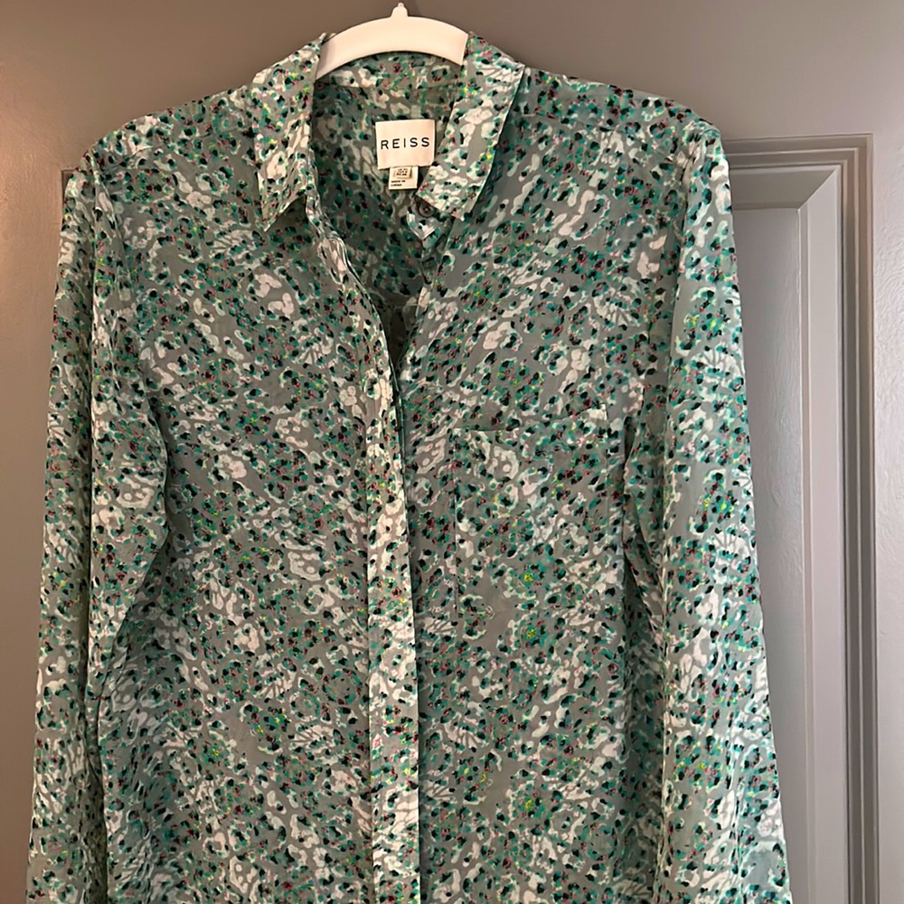 Reiss, long sleeve, slightly sheer, button down shirt, w/front pocket